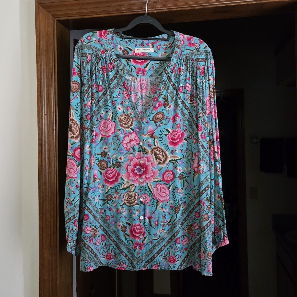 Spell Teal Babushka Blouse SZ XXL + Jasmine Fan NWT 🩵🩷 RESERVED❣️ - Picture 3 of 14